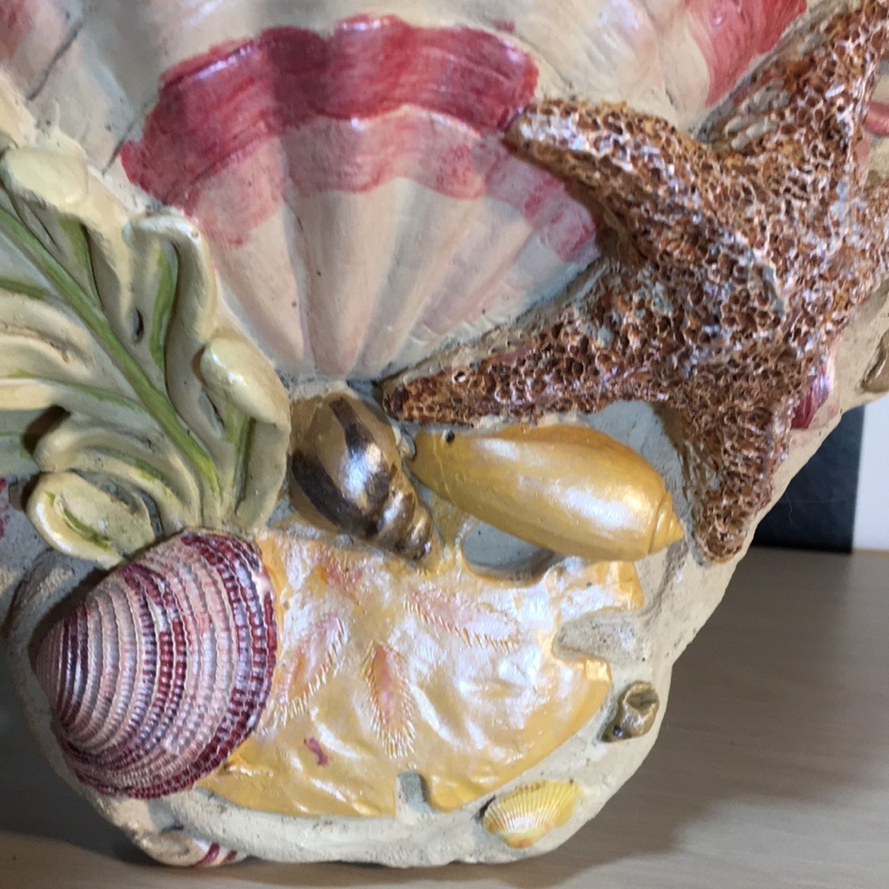 Vintage Large Plaster Shell Planter For Wall Coastal Nautical Beachy Home Decor - Picture 16 of 17